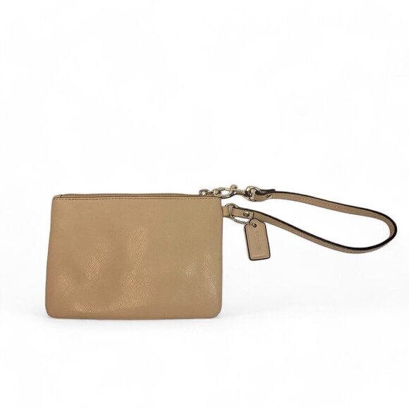 COACH Darcy Bow Small Zip Wristlet Silver/Sand Cross Grain Leather G1481-F51672 - Picture 7 of 9